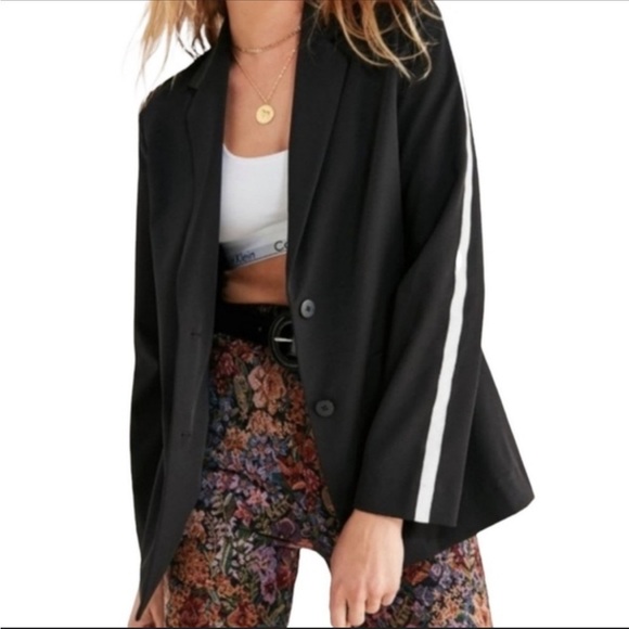Urban Outfitters Sports‎ Stripe Blazer Black Sz XS - Picture 1 of 7